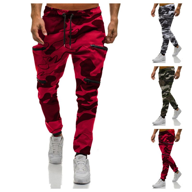 rouge Camouflage multi-poches Cargo pantalon hommes Joggers coton Harem pantalon Hip Hop pantalon Streetwear XXL