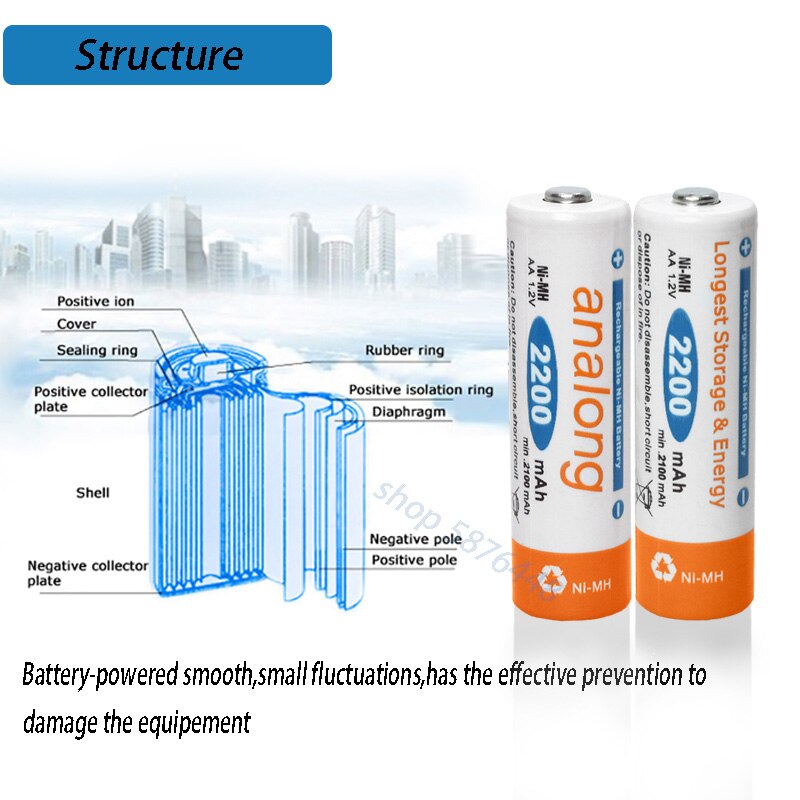 analong 2A AA Battery Rechargeable 1.2V AA Batteries Ni-MH Pre-charged Rechargeable Battery AA Baterias for Camera Flashlight