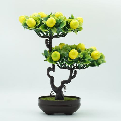Plastic Artificial Fruit Tree Artificial Peach Orange Fruit Tree Artificial Plants Potted Bonsai Desktop Bonsai Home Decor: Lemon