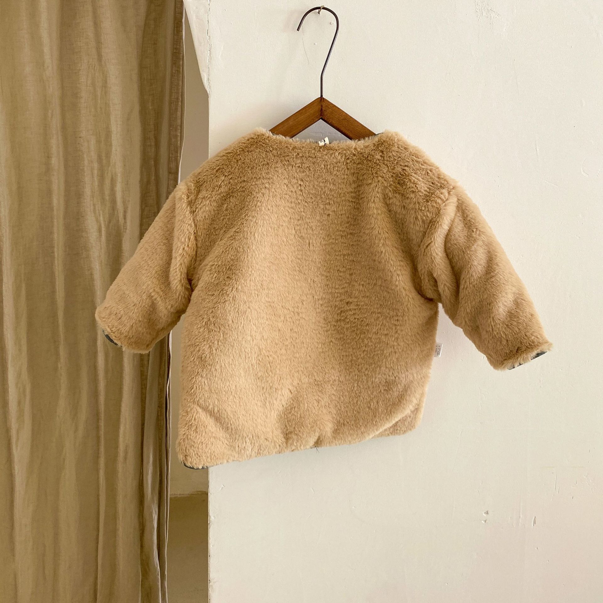 Japanese style Winter boys and girls soft rabbit hair lining jackets Kids children solid color reversible coats