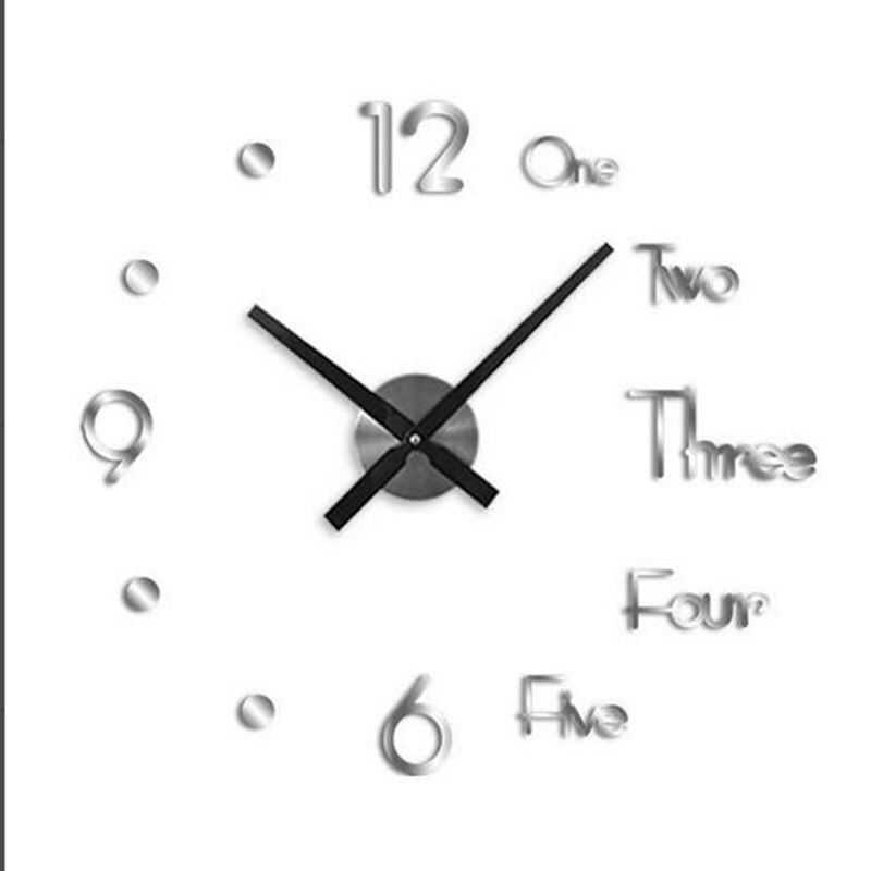 Reloj de pared grande Diy 3D reloj Adhesivo de pared silencioso auto-adhesivo extraíble Reloj de pared pegatina hogar sala de estar decoración: Big silver