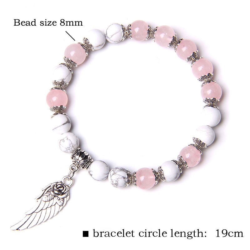 Angel Wing Stretch Stone Bracelet Appreciation Kindhearted Thank You Friendship Bead Bracelet Wing Charm Anti-silvertone Plating