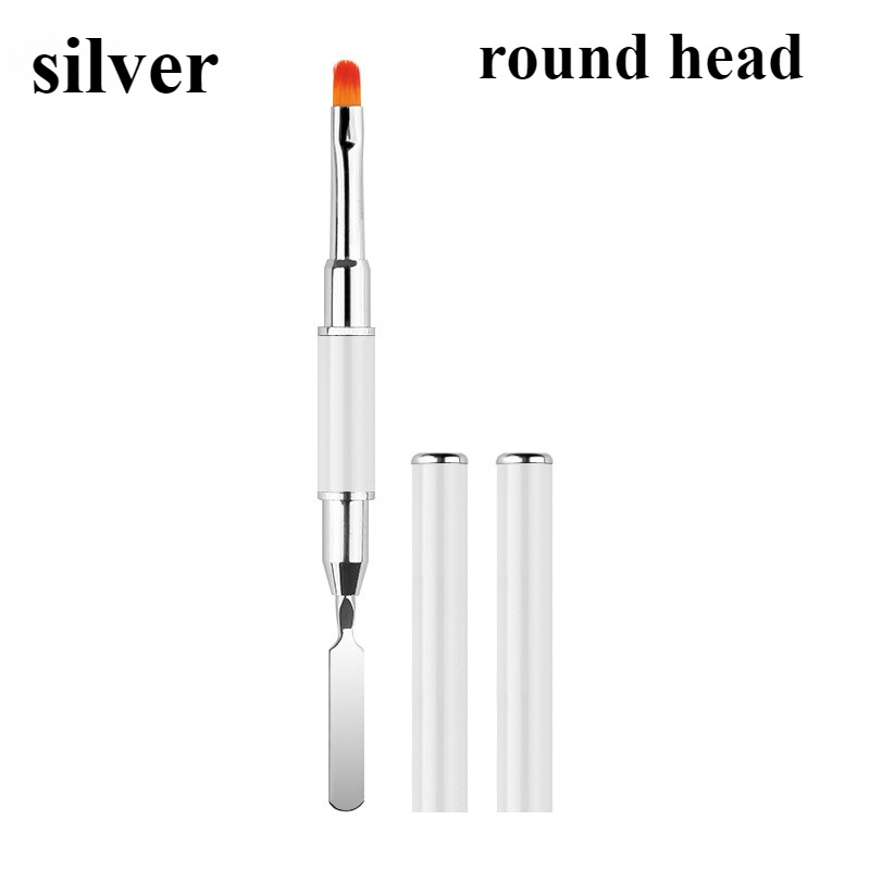 2-in-1 Dual beendet Poly Nagel Gel Bürste Pflücker Nagelbürste und Spachtel Edelstahl Gel für NäGel Verlängerungsgel Werkzeug: Silber