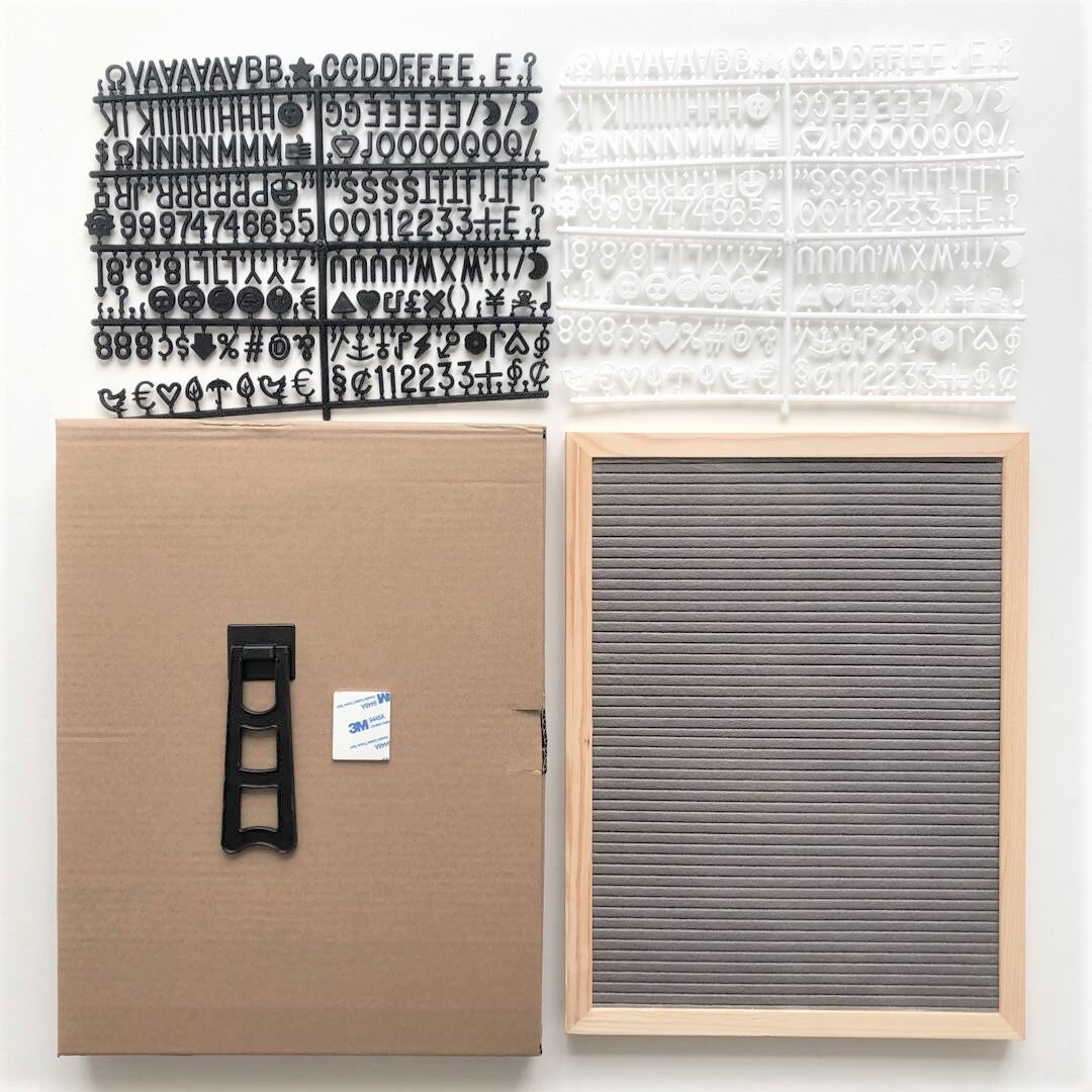 30x40cm Felt Letter Board Rectangle Nordic Wooden Frame Baby Sign Characters Home Office Message Boards Including 460 Letters: gray
