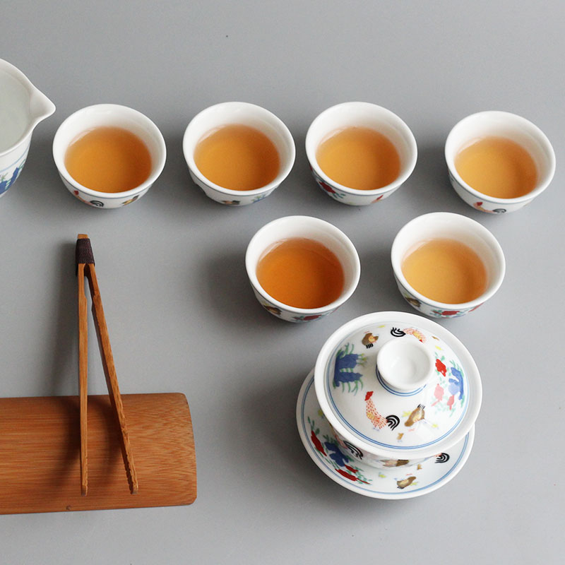 Juego de té chino de gallo arcaístico, tetera, juego de tazas, artículos de té para el hogar, juego de Ceremonia de té, juego de té de porcelana