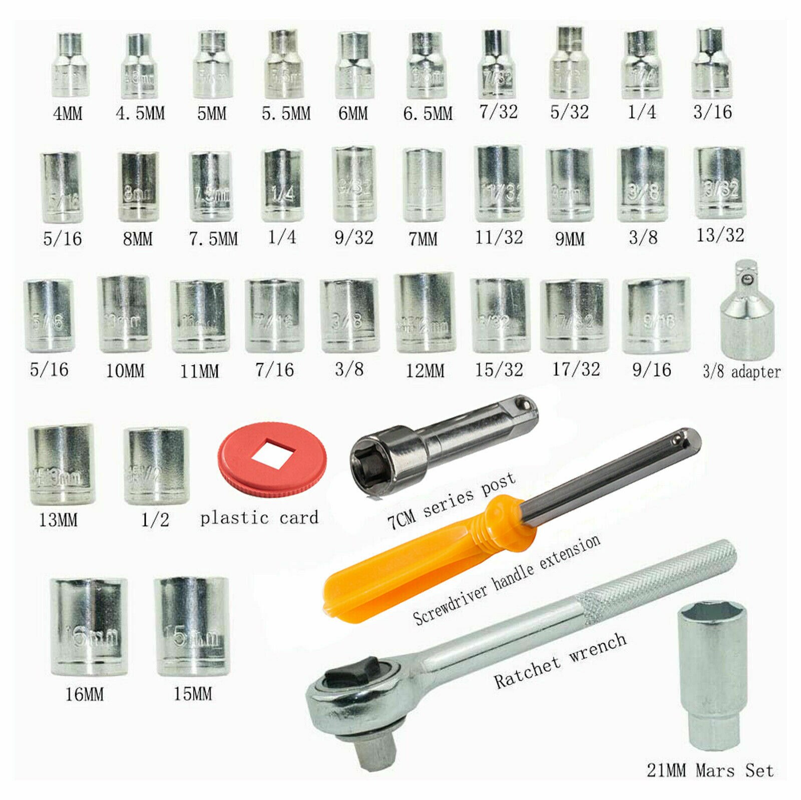 1/4-Inch Drive Socket Ratchet Wrench Socket Bit Combination Tools Kit 40 Pcs