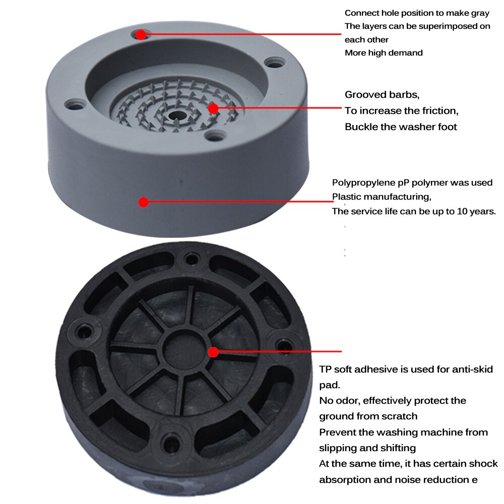 Gray Universal Washing Machine Heightening Foot Mat Set Washing Machine Foot Mat, Increase The Height To Reduce Noise