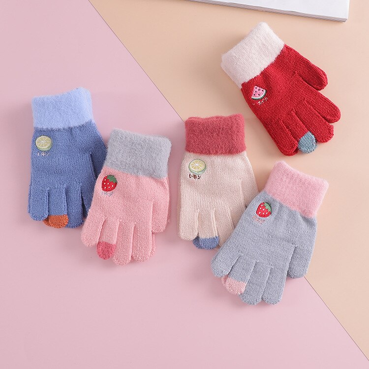 Voor 3 ~ 6Y Winter Meisjes Handschoenen Kids Fruit Vingers Warme Zachte Gebreide Jongens Handschoenen Meisjes Mode Handschoen kinderen