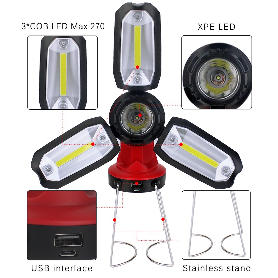 COB Work light LED Flashlight Camping Hiking Emergency Multifunction Rechargeable Light Deformable Fancy lighting with USB cable