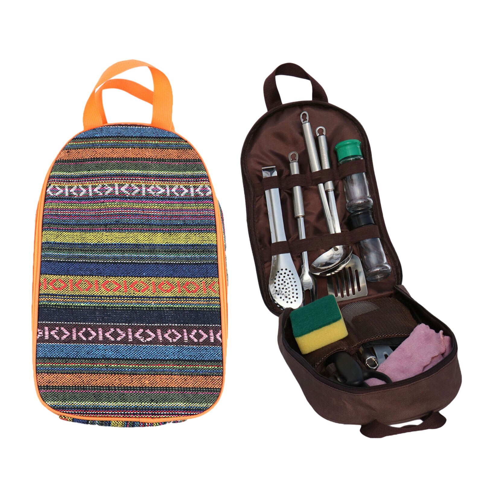 penobon Campingserviesset voor 2 personen, 10 stuks, draagbaar, campingbestek, set van roestvrij staal, voor camping, picknick, reizen