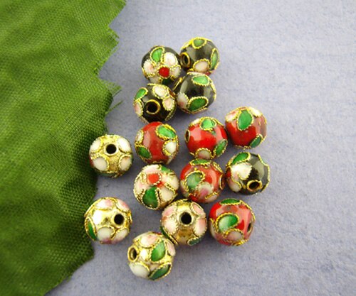 Doreenbeads 50 stuks cloisonné bolvormige losse spacers kralen voor het maken van sieraden, diy armbanden, bloemenkralen in diverse kleuren, 8mm dia.