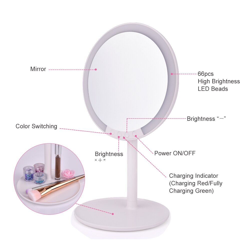 Dimmable LED Make Mirror Cosmetic Magnifying 7x Makeup Vanity with 66Pcs LED Beads Rechargeable 180 Rotation For Table Bath Lamp