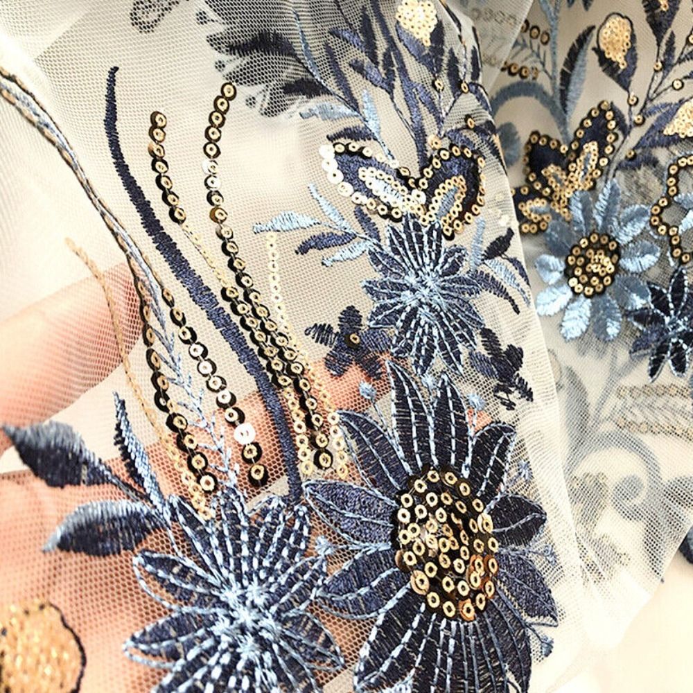 Polyesternett broderi blomster blondere lapp sy klesdekorasjon brodert stoff klistremerker gjør-det-selv broderilapp klær