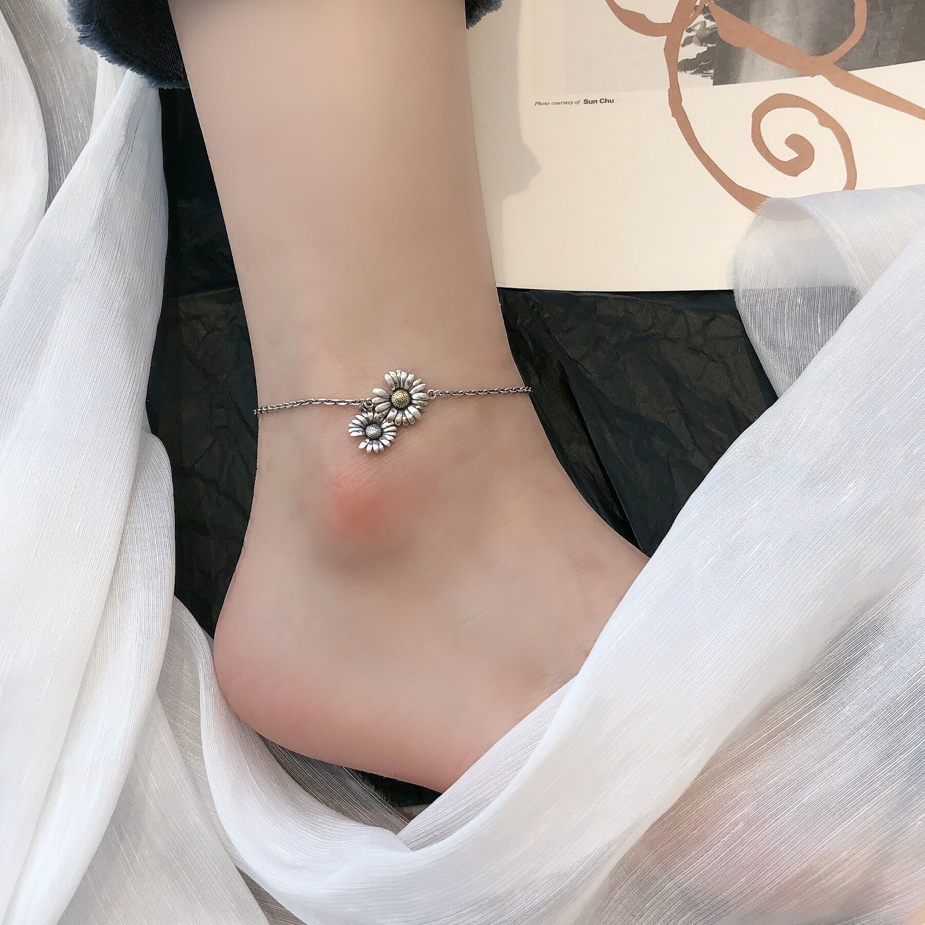 BONLAVIE – chaîne marguerite en argent Sterling S925, rétro, paragraphe de créateur, bijoux fins pour cheville