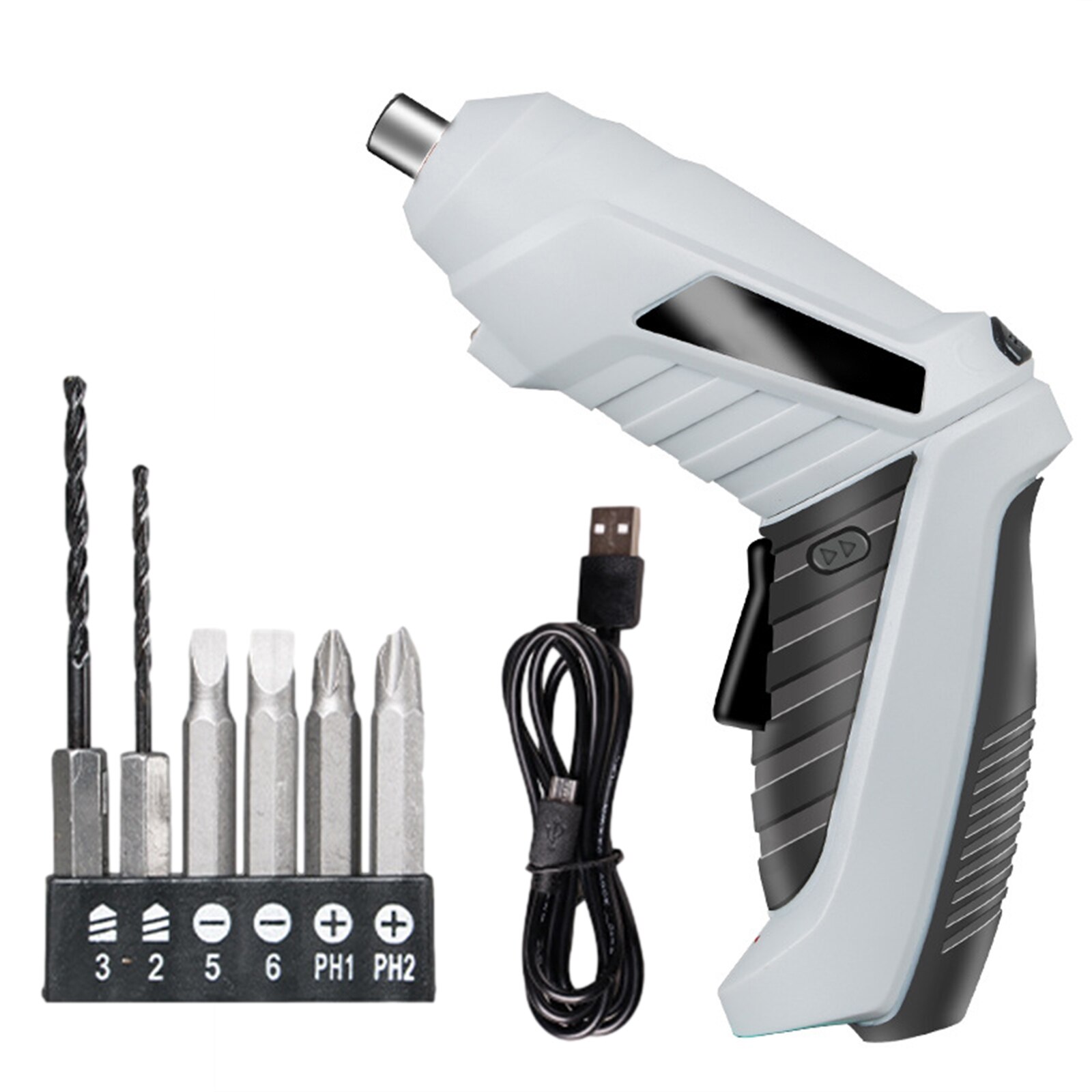 Electric Screwdriver Quare Head Adapter Wrench Lithium Battery 3.6V Portable Mini Power Tools USB Data Cablex: Gray-6