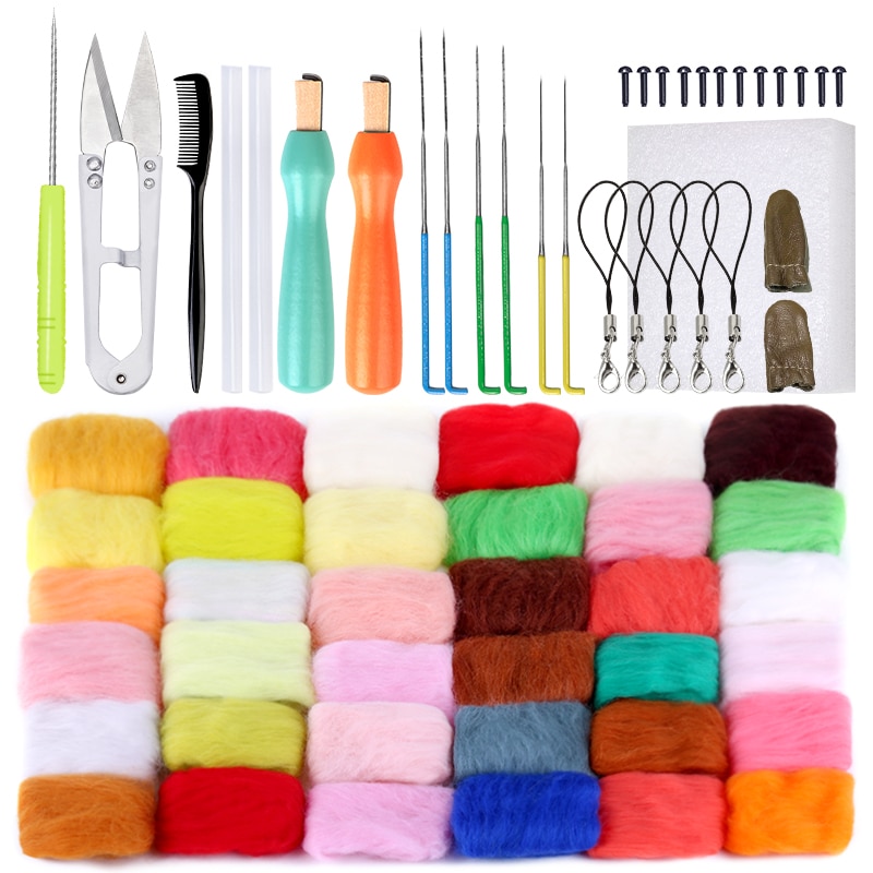 LMDZ Needle Felting Kit, Starter Felting Tool Kit for Needle Felting, Include 36 Colors Wool Roving, Needle Felting Needles
