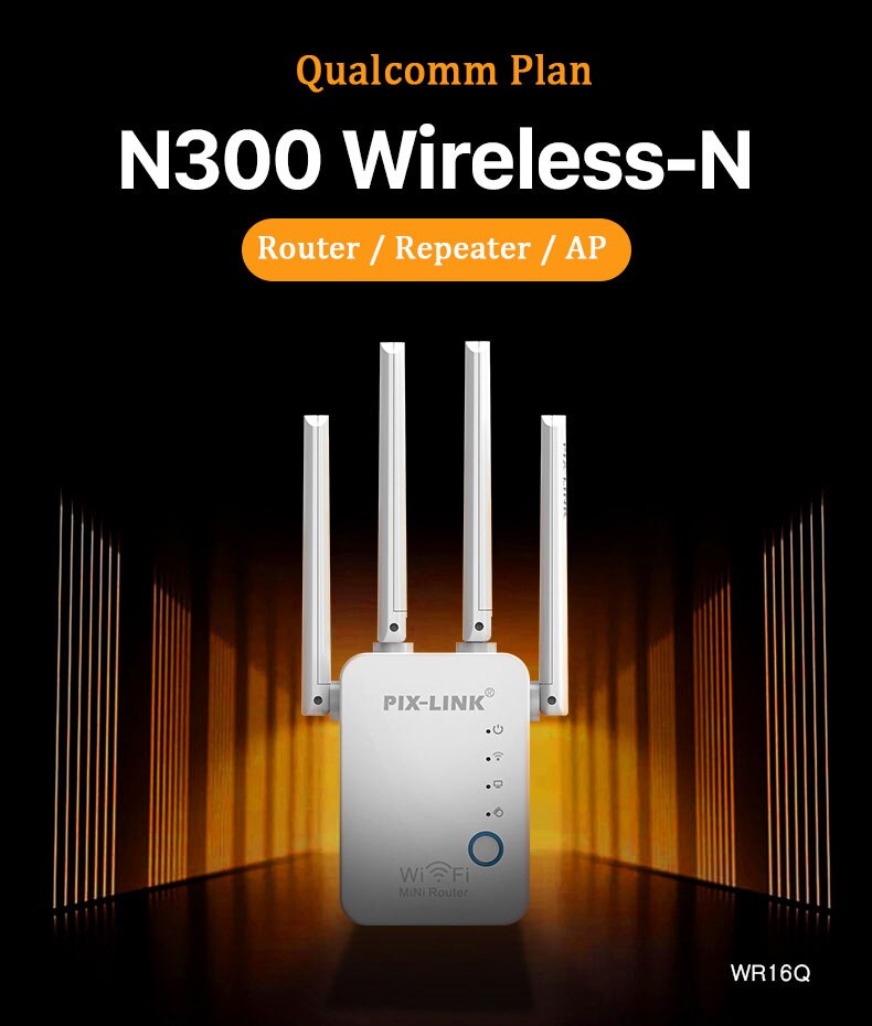 Engels Versie Pixlink Wifi Repeater Pro 300Mbps Draadloze Router Versterker Repeator Signaal Cover Extender Range Extender