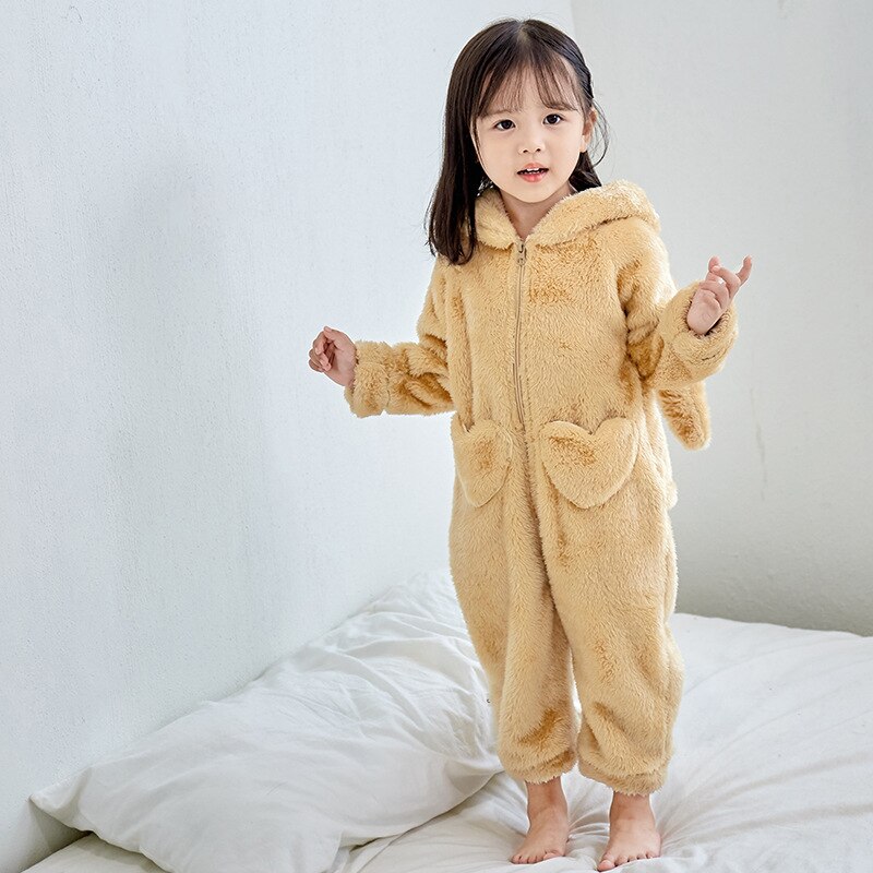 Hiver bébé filles Kigurumi Pajimas Animal lapin à capuche enfants combinaison chaude Onesie enfants flanelle pyjama vêtements de nuit dormeuses 7Y: Yellow / 24M