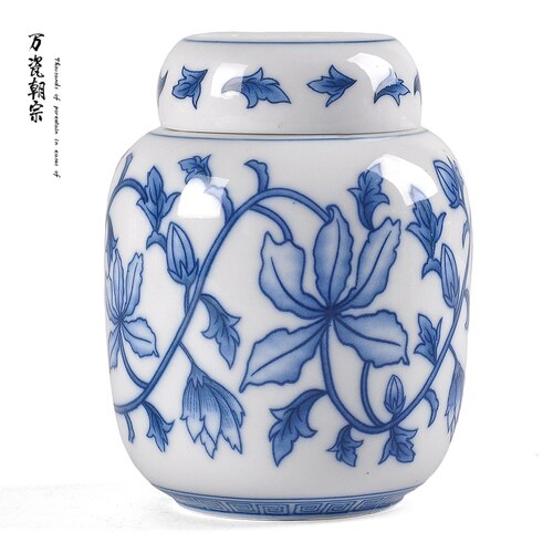 Ceramic Tea Caddy Household Blue and White Porcelain Small Tea Caddy Kitchen Condiment Storage Tank Home Desktop Decoration: H