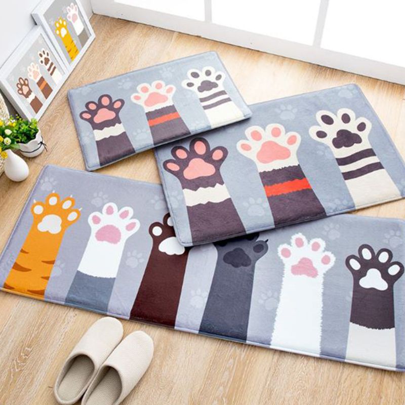 Rectangle Area Entrance Door Mat Cartoon Cat Paw Fish Print Non-Slip Sponge Floor Carpet Flannel Absorbent Bath Rug