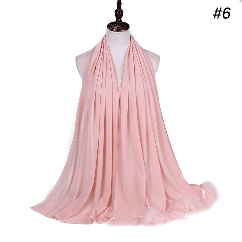 Veren chiffon sjaal hijab dons bubbelsjaal luxe populaire kwastjessjaals sjaal moslim sjaal 170 x 75cm: Kleur 6
