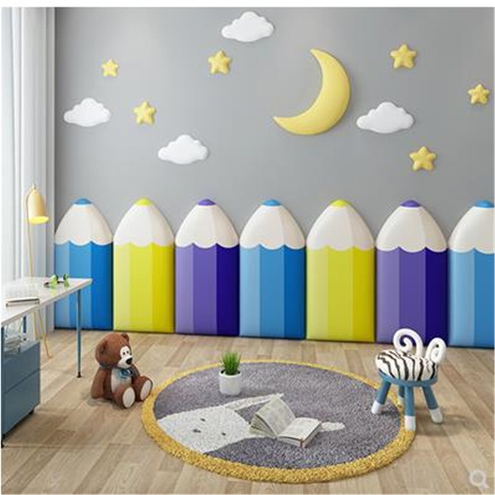 Vægpude vægdekoration børnehave søjle anti-kollision wallsticker sengekant blød taske
