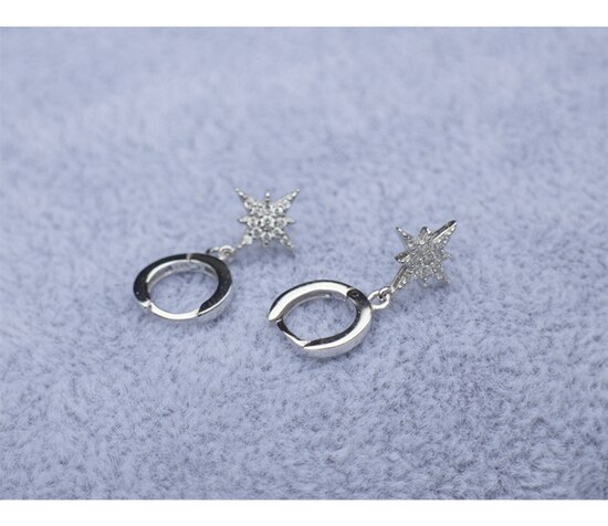 925 Sterling Zilveren Oorbel Mode Zirkoon Retro Achthoekige Sterren Korte Hanger Ear Ring Wilde Eenvoudige Trend Vrouwelijke Oor Jewelr: 1pair silver 7 mm