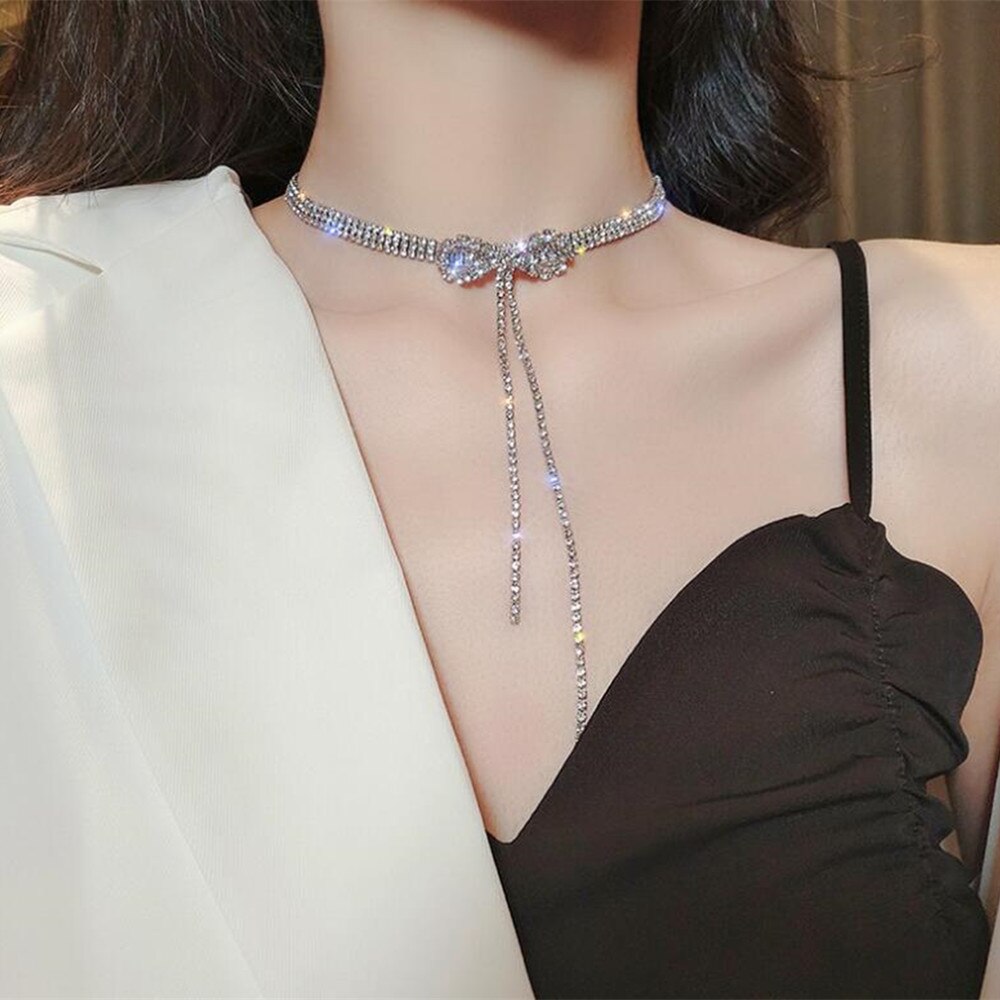Nowe koreańskie mody prosty spersonalizowany naszyjnik inkrustowane Rhinestone naszyjnik z pereł naszyjnik kobiet Party biżuteria wykwintne prezenty: XL130