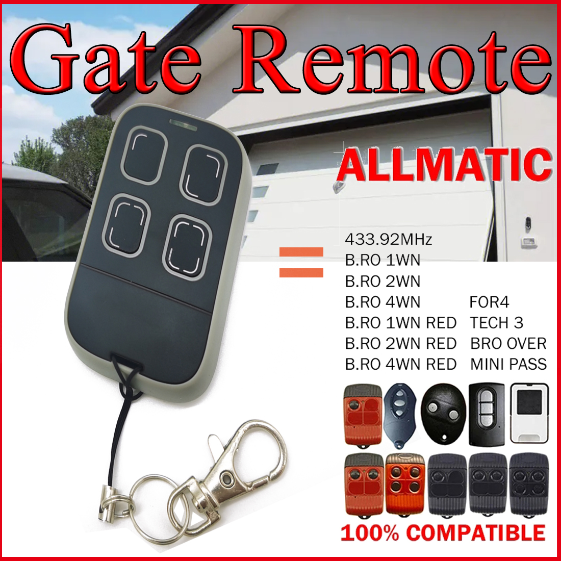 ALLMATIC Remote Control Controller 433.92mhz Replacement ALLMATIC BRO2WN FOR4 TECH3 BRO1WN BRO4WN Garage Door Remote Control