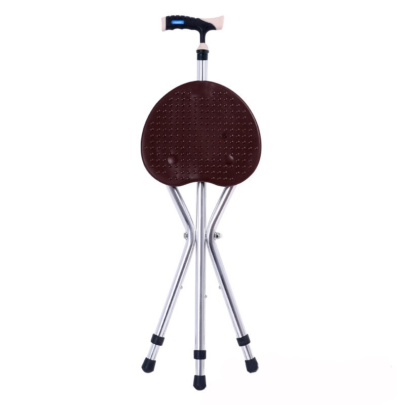 Silla plegable para ancianos, taburete de bastón multifuncional con masaje de tres patas, muleta antideslizante,
