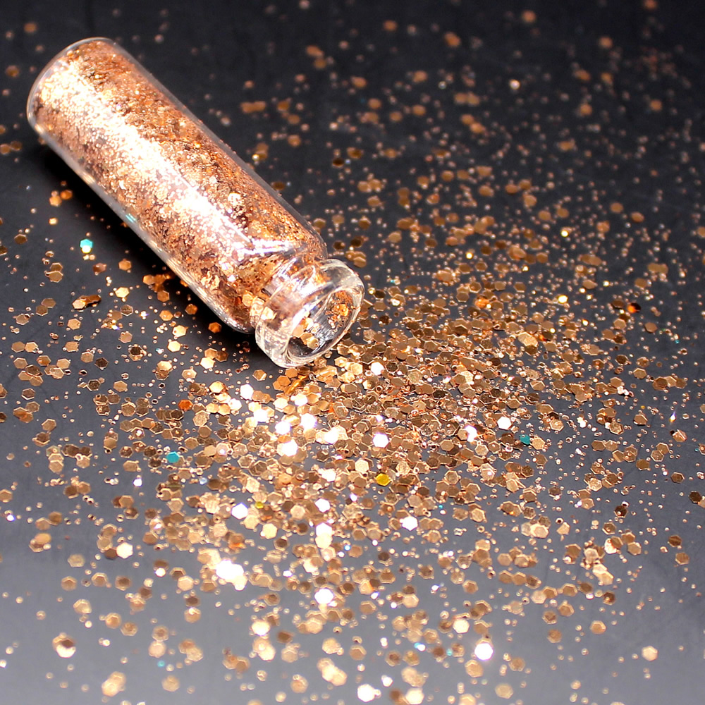 1 flaske dyb guld holografiske pailletter glitter shimmer diamant 12 farver eye shiny skin highlighter ansigt krop glitter festival: 5