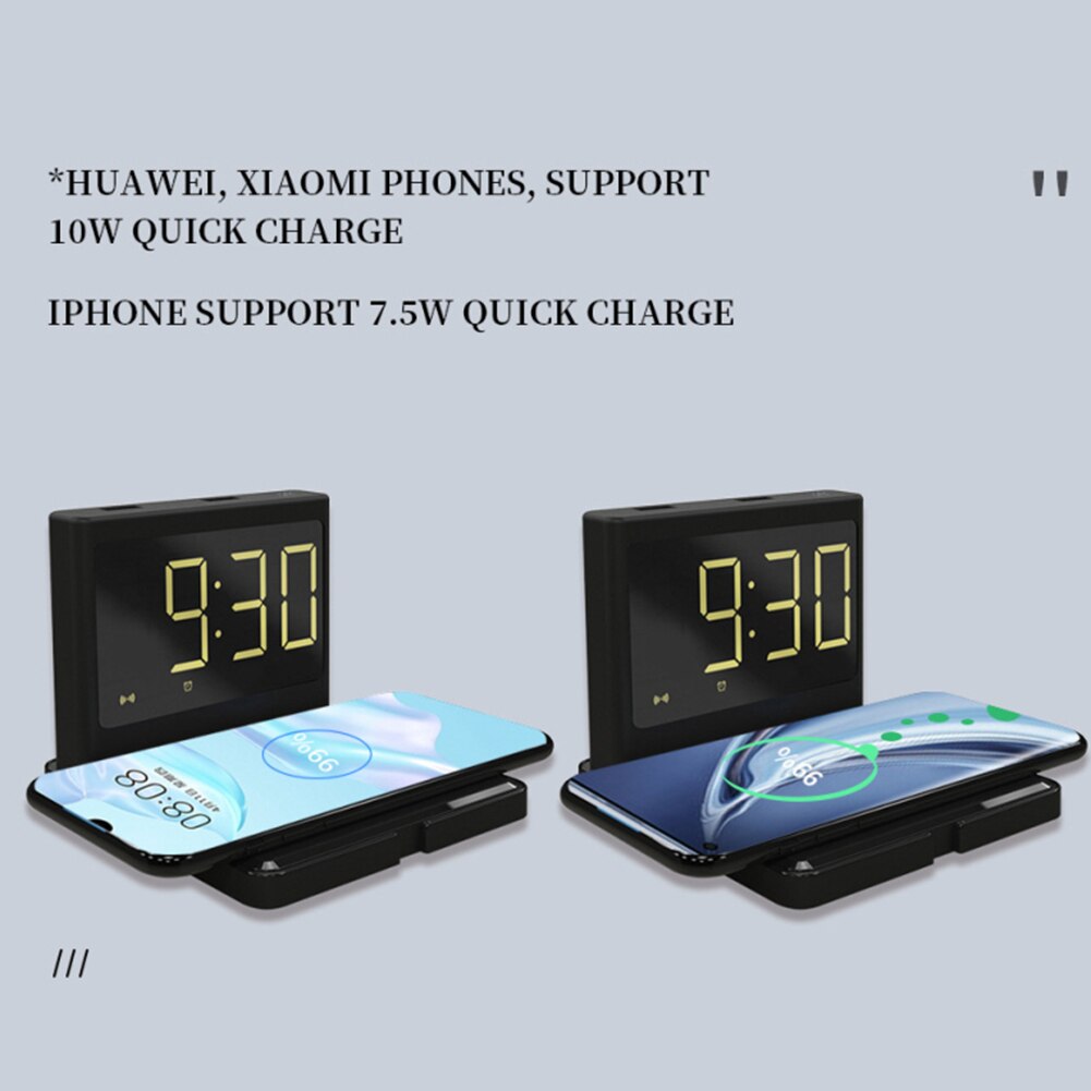 3 In 1 Alarm Clock Multifunction Alarm Clock 15W Mobile Phone Wireless Charger Fast Charging Desktop Digital Alarm Clocks White