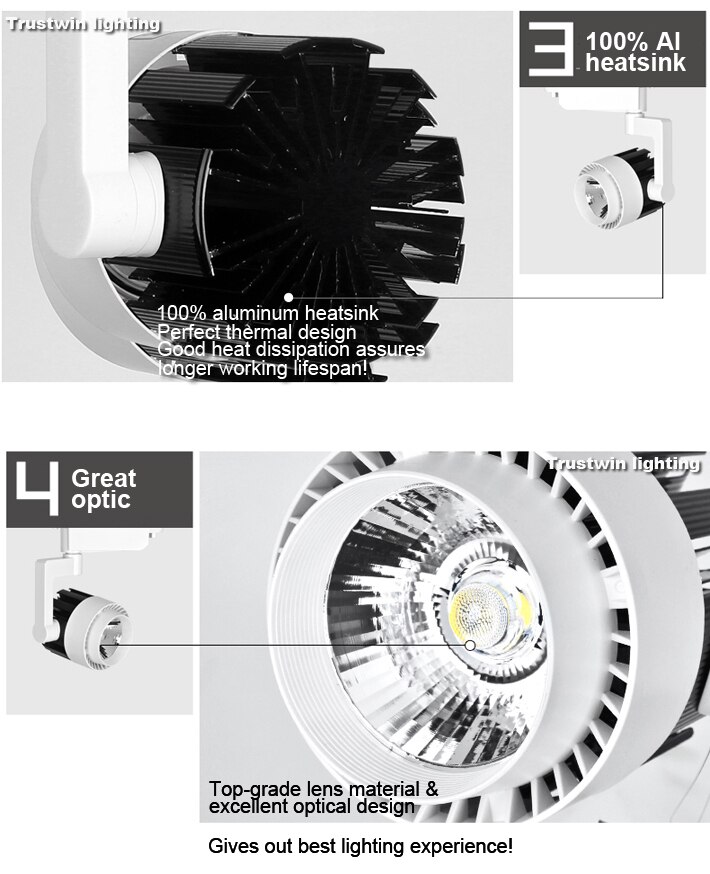 Luz de pista LED COB 20W 30W lámpara de pista LED Luz de pista de techo