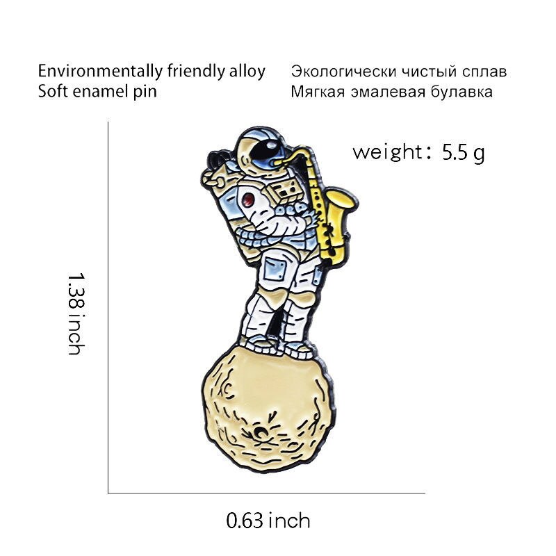 Xm-Grappige Mode Creatieve Astronaut Saxofoon Spelen In Ruimte Persoonlijkheid Broche Kleding Badge Tas Accessoires
