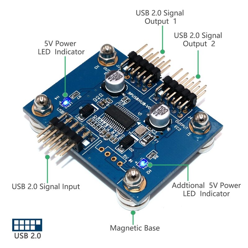 Módulo concentrador USB 2,0 de 3 puertos con Base magnética para escritorio, teclado, ratón, unidad Flash USB