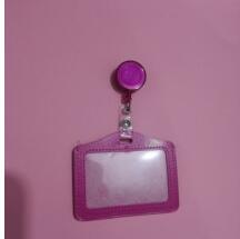 Business Badge Transparent Card Holder Bag PU Women Employee Transparent Card Cover Student PU Leather ID Name Card Holder Bags: Rose