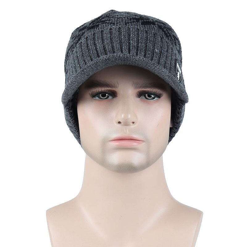 Plus fløjlsstrikket hue vinterhuer til mænd skullies beanies varm kasket mænd baseballkasket snesort printede ski peaked caps