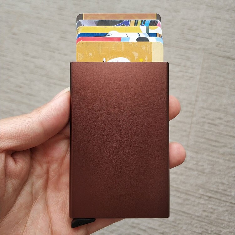 Automatische Aluminium Cardprotector Credit Kaarthouder Legering Business ID Multifunctionele Kaarthouders Metalen Kaarthouder voor Mannen Vrouwen: coffee