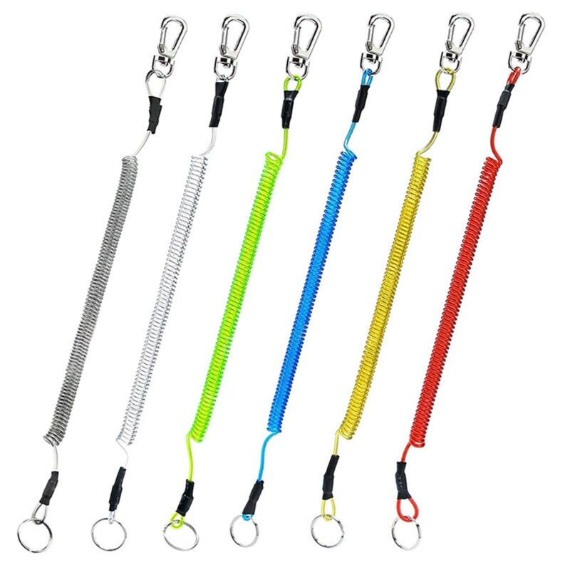 6pcs Fishing Coiled Lanyard Heavy Duty Safety Boating Rope Retractable Wire Fishing Tools Lanyards: M