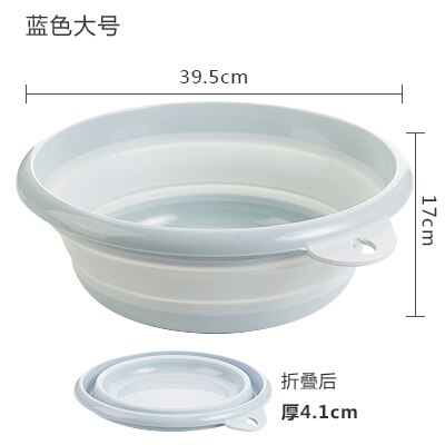 portable folding washbasin household plastic laundry tub travel thickened large wash basin plastic basin: L blue