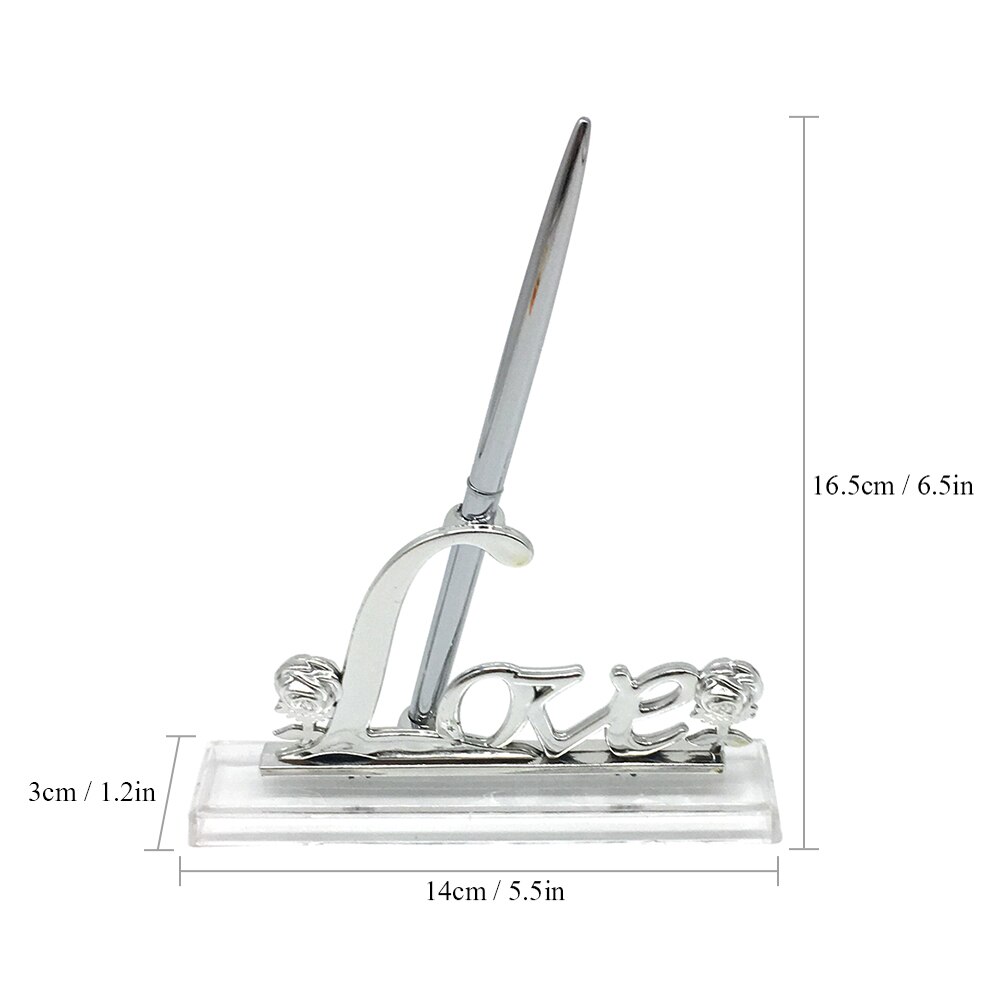 Hochzeit Unterzeichnung Stift mit Gold Überzogene Metall Liebe Halfter Party Gästebuch Kuli-einstellen Hochzeit Braut Engagement Dekoration Liefert: Silber
