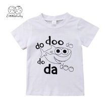 Emmababy Neue Baby freundlicher Junge Mädchen Weiß T-Shirt Ebene tun doo Fisch Druck Spitzen Sommer