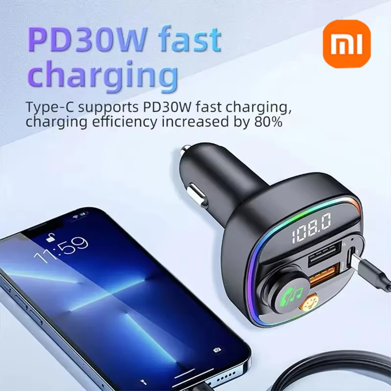 Xiaomi FM Sender Bluetooth 5.3 Freisprecheinrichtung Auto AUX Radio Modulator MP3 Player mit Schnellladeadapter Autozubehör