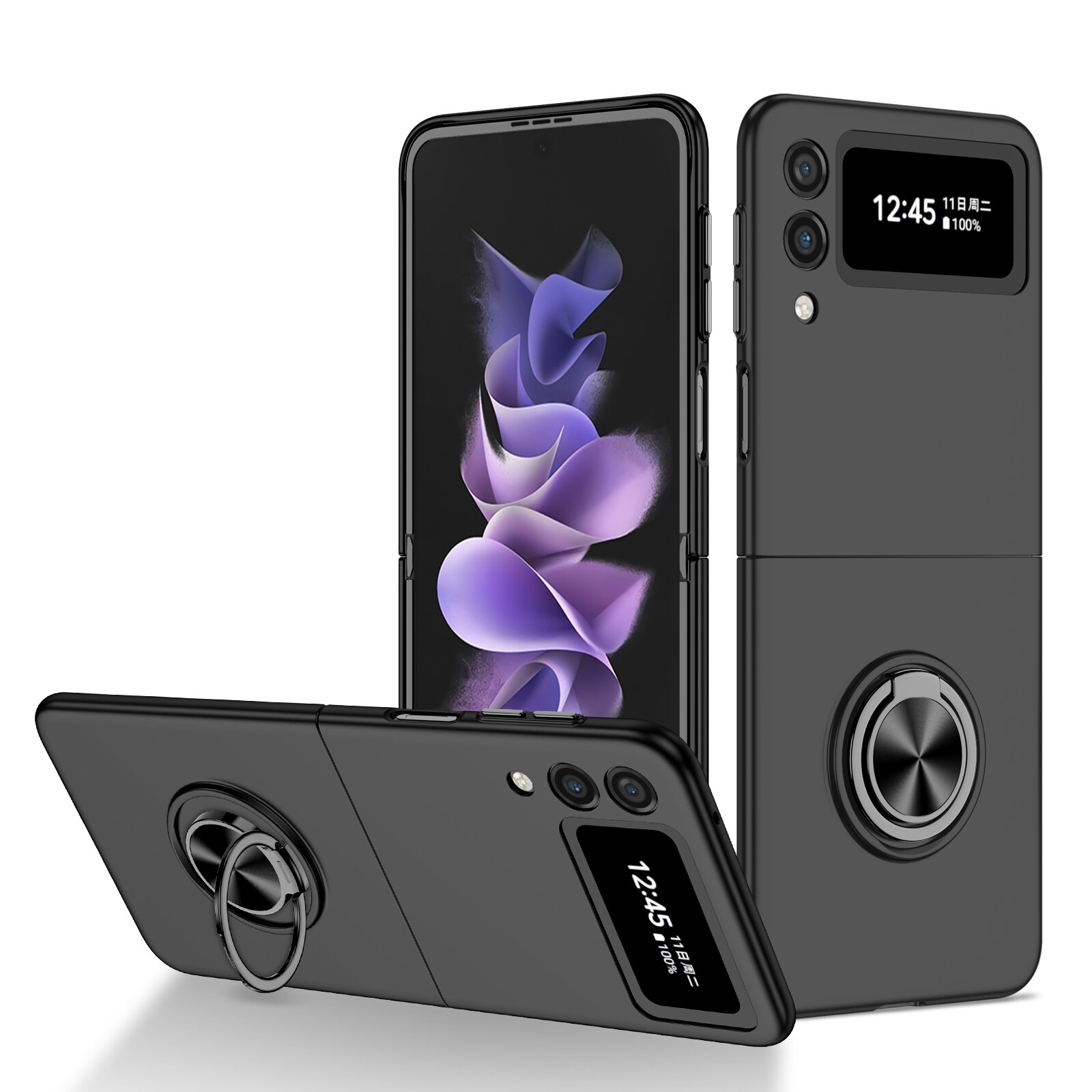 Funda con anillo antiarañazos para Samsung Galaxy Z Flip 3 5G Flip3, funda protectora antideslizante para Samsung Z Flip 3: for Samsung Z Flip 3 / Negro
