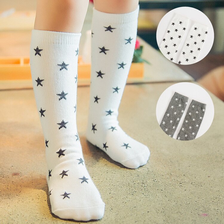 1 pair Girl Socks Knee High Cute Baby Socks Long Tube Booties stars pattern Children's Sock