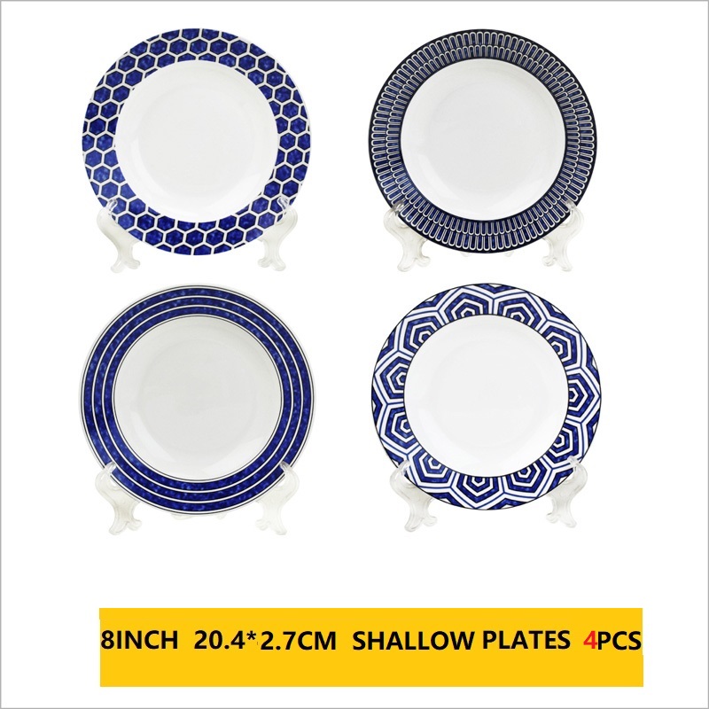Talerze obiadowe sztućce talerze obiadowe wysokiej jakości zestaw talerzy niebieskie ładne ceramiczne naczynia świąteczne: 4 szt. płytkie