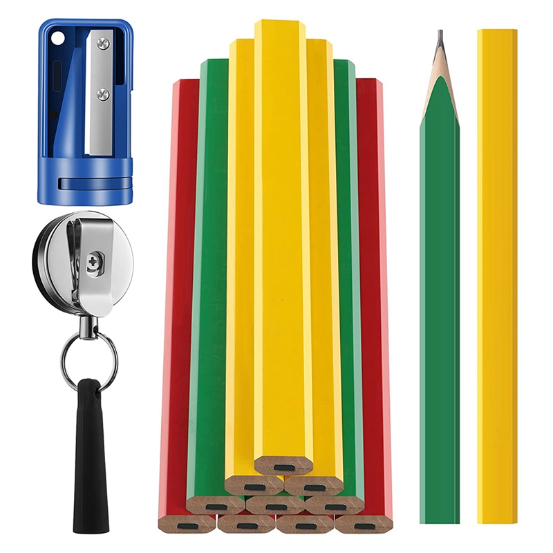 -32 Pieces Construction Pencil Carpenter Pencil Woodwork Pencil Cutter Retractable Pencil Holder Marking Tool: Default Title