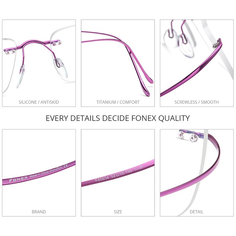 FONEX B Titanium Glasses Frame Men Women Rimless Prescription Square Eyeglasses Frames Myopia Optical Korean Eyewear F85634