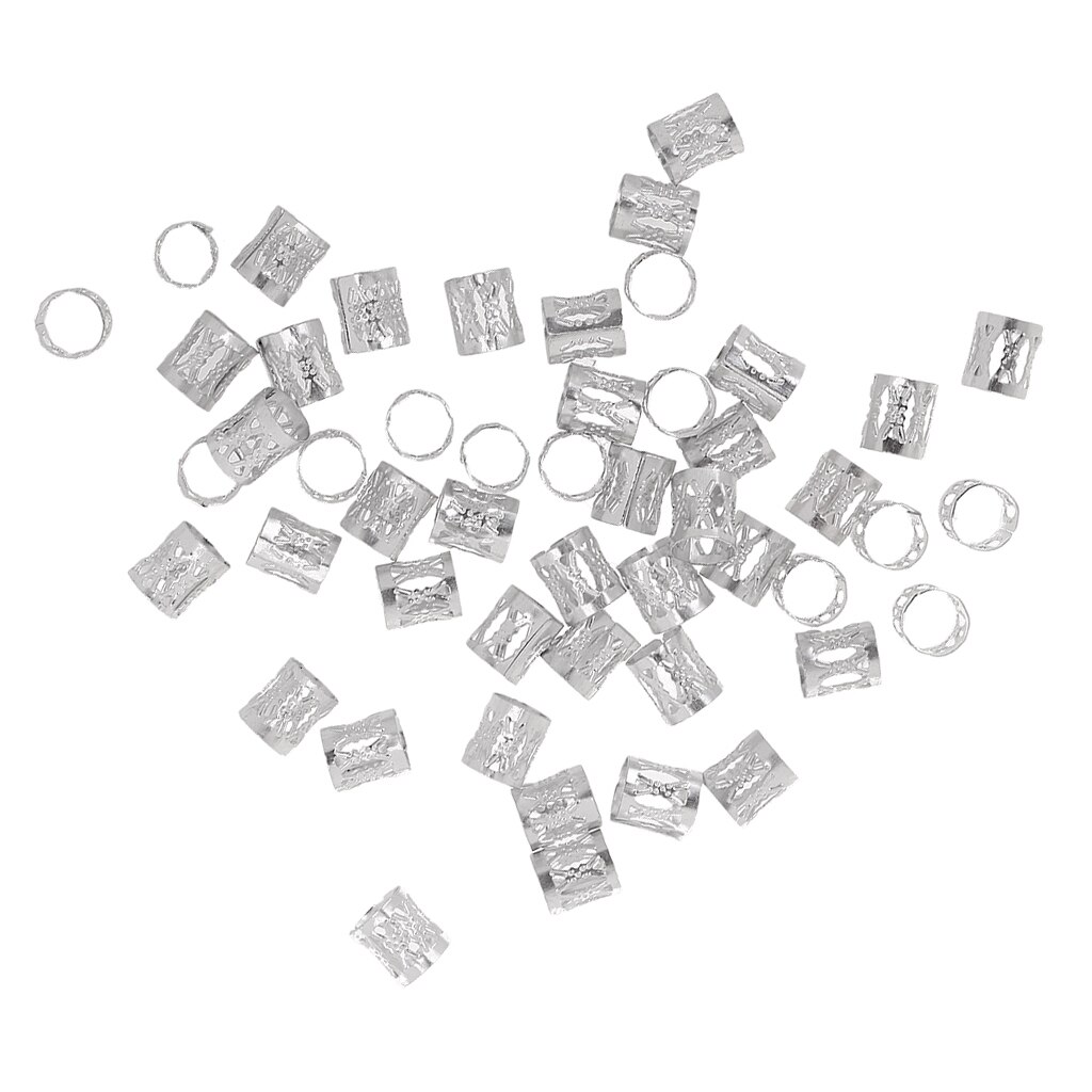 50 Pcs Aluminum Hair Coil Dread Locks Hair Braid Rings Set s Metal Hair Cuff Hair Braiding Bead For Hair Accessory