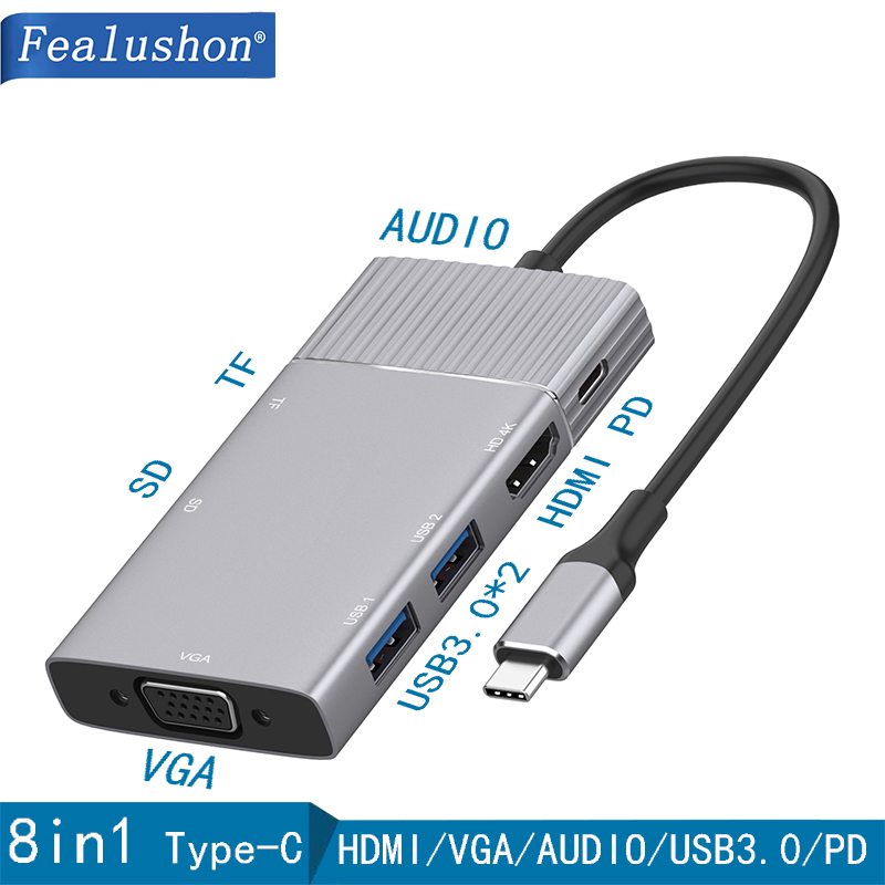 Docking Station with Type C Plug HDMI VGA USB Power Hub for Laptop Macbook Pro HP DELL Surface Lenovo Samsung Dock